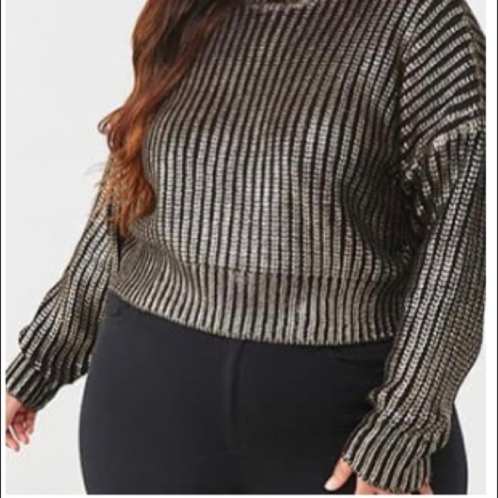 Plus Size Metallic Ribbed Sweater